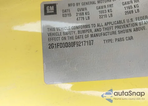 2015 Chevrolet Camaro 1Lt z USA, uszkodzony, nr VIN 2G1FD3D30F9217107